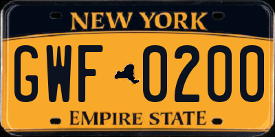 NY license plate GWF0200