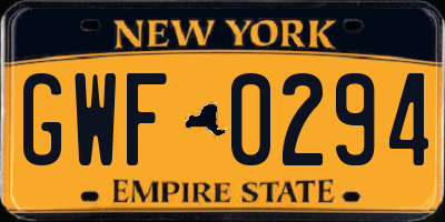 NY license plate GWF0294