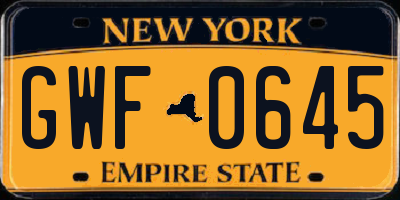 NY license plate GWF0645