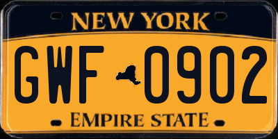 NY license plate GWF0902