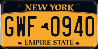 NY license plate GWF0940