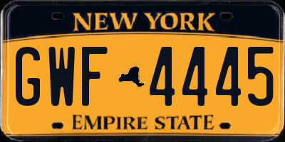 NY license plate GWF4445