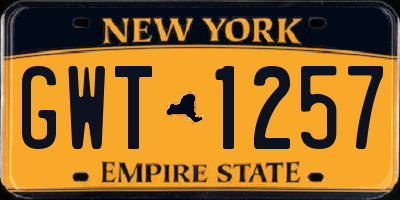 NY license plate GWT1257