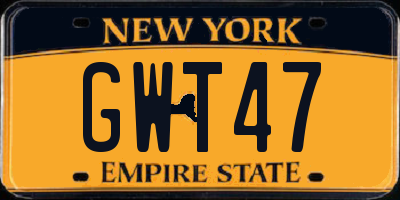 NY license plate GWT47