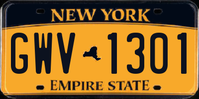 NY license plate GWV1301