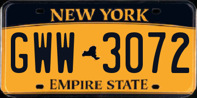 NY license plate GWW3072