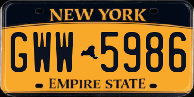 NY license plate GWW5986