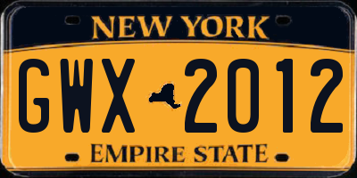 NY license plate GWX2012