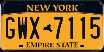 NY license plate GWX7115