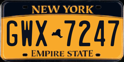 NY license plate GWX7247