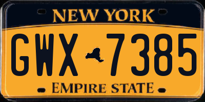NY license plate GWX7385