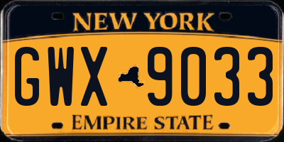 NY license plate GWX9033