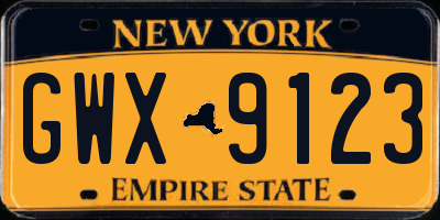NY license plate GWX9123