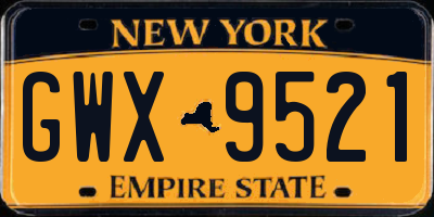 NY license plate GWX9521