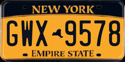 NY license plate GWX9578