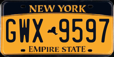 NY license plate GWX9597