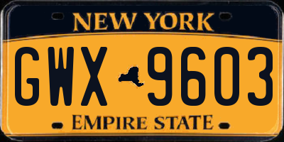 NY license plate GWX9603