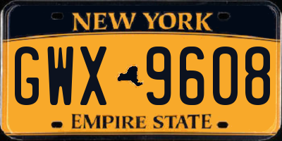 NY license plate GWX9608