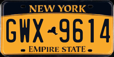 NY license plate GWX9614