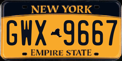 NY license plate GWX9667