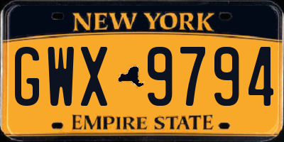 NY license plate GWX9794