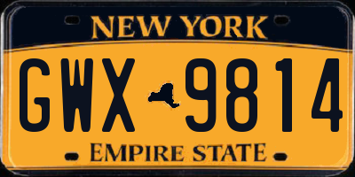 NY license plate GWX9814