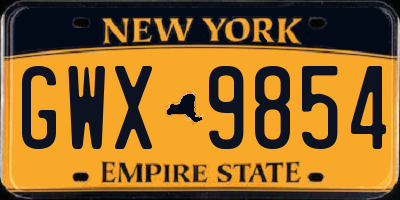 NY license plate GWX9854