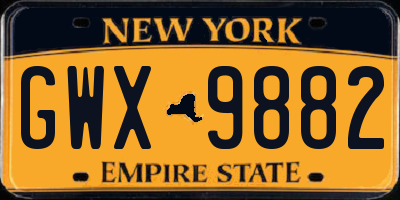 NY license plate GWX9882