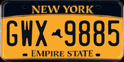 NY license plate GWX9885
