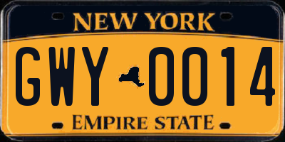 NY license plate GWY0014