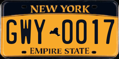 NY license plate GWY0017