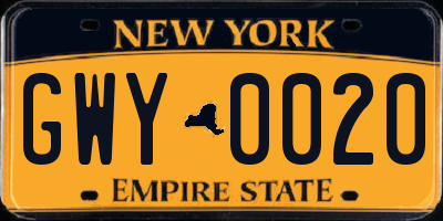 NY license plate GWY0020