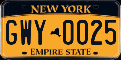 NY license plate GWY0025