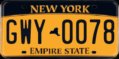 NY license plate GWY0078