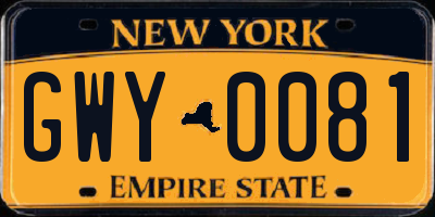 NY license plate GWY0081