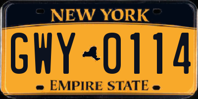 NY license plate GWY0114