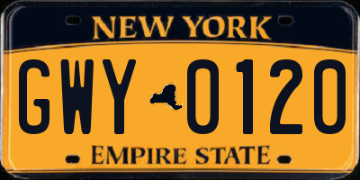 NY license plate GWY0120