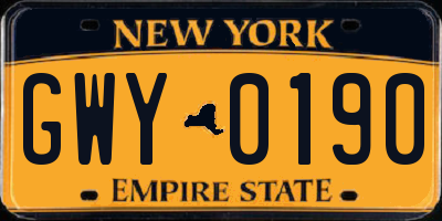 NY license plate GWY0190