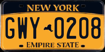 NY license plate GWY0208