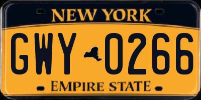 NY license plate GWY0266