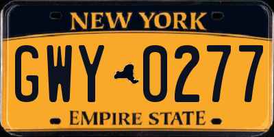 NY license plate GWY0277
