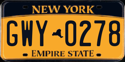 NY license plate GWY0278