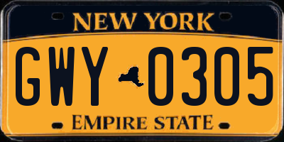 NY license plate GWY0305