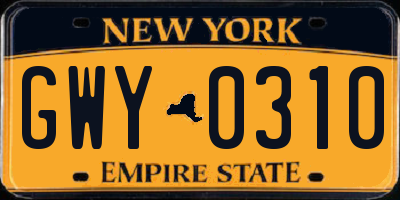 NY license plate GWY0310