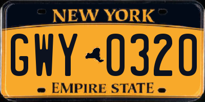 NY license plate GWY0320