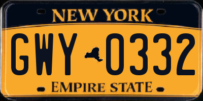 NY license plate GWY0332