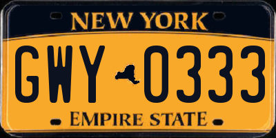 NY license plate GWY0333