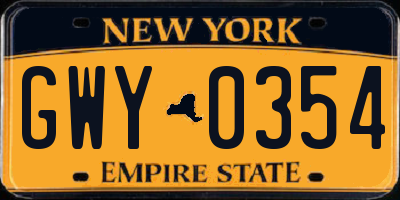 NY license plate GWY0354