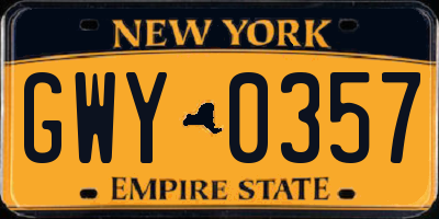 NY license plate GWY0357