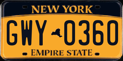NY license plate GWY0360